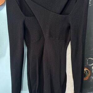 Black Ribbed Knit Sweater Dress